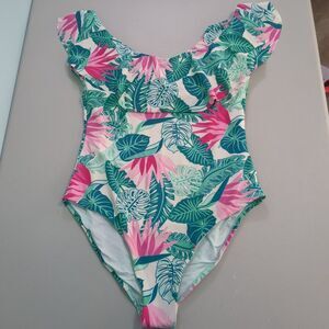 Matilda Jane Enchanted Garden Palm Tree Paradise One-Piece Ruffle Swimsuit Large